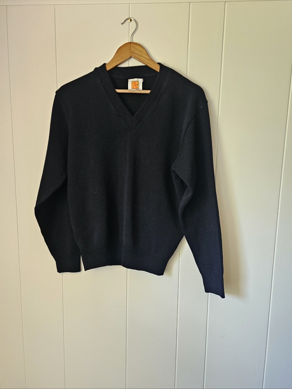 Vintage 80s Men's Black V-Neck Sweater - Classic Pullover School Apparel Inc A+